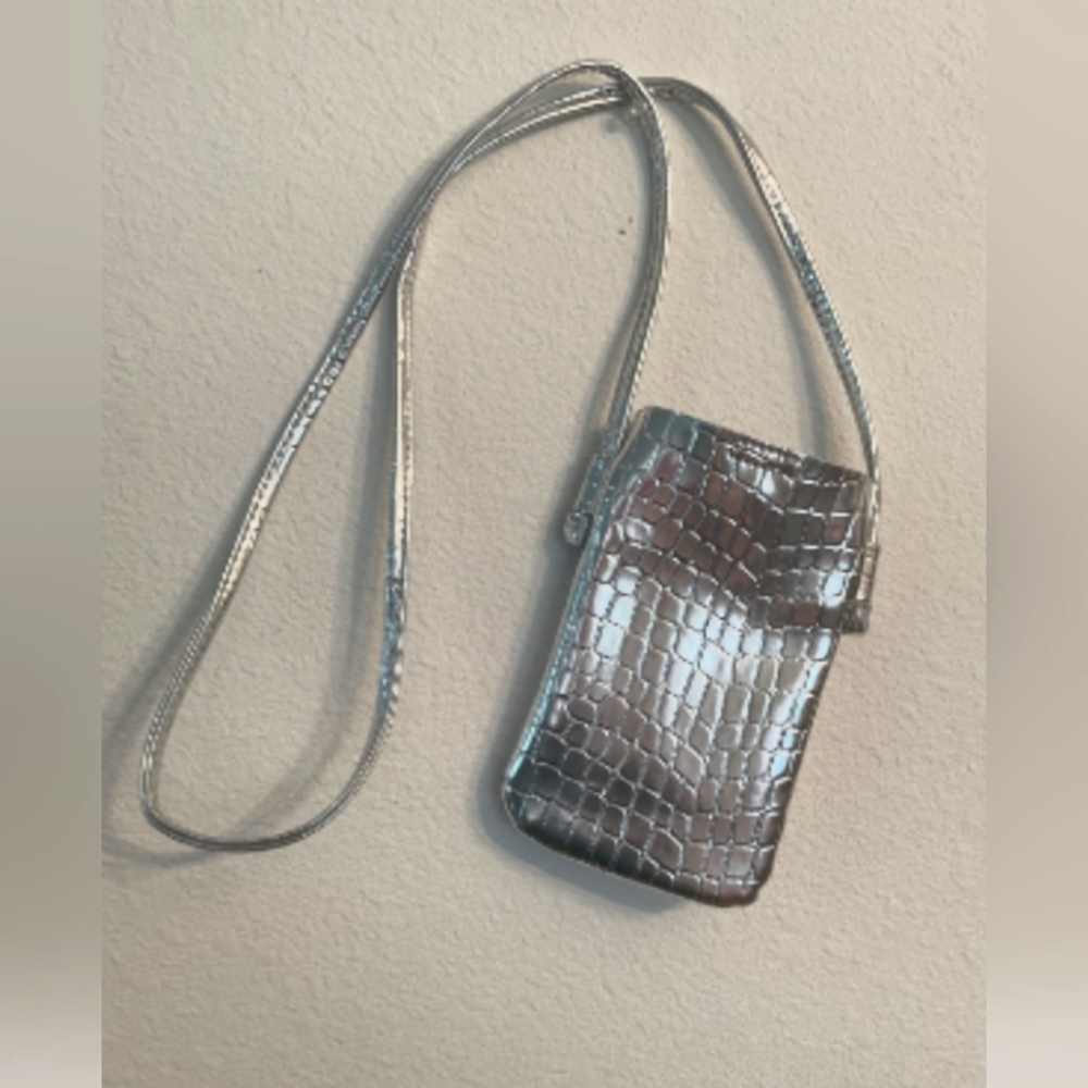 Old Navy Silver Croc Faux Leather Crossbody Bag